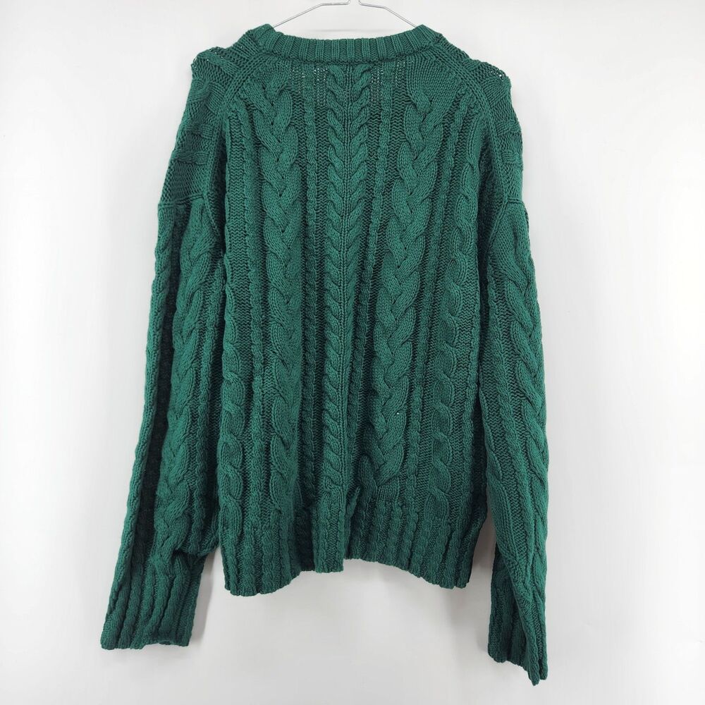 J.Crew‎ Women's Green XL 100% Cotton XL Cable Knit Crewneck Sweater NWT - Picture 7 of 8